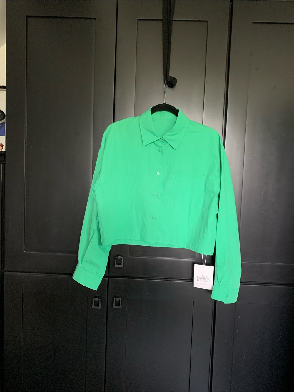 Cropped Oversized Button-Front Blouse in Bright Green